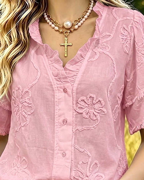 Bluse Frynset Kant Pufferme
