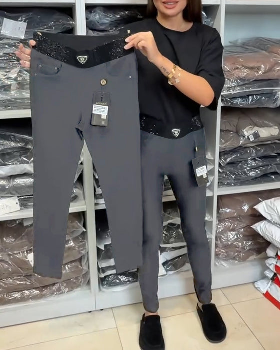 Stilfulle Bukser I Ensfarget Stretch