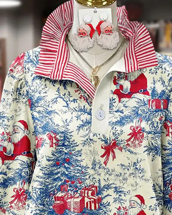 Skjorte Jakkeslag Knapp Stripet Jul Stil