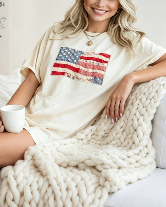 T-Skjorte Fjerde Juli Amerikanske Flagget