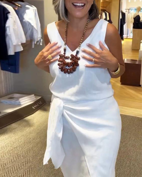 Kjole Ermløs V-Utsnitt Ensfarget