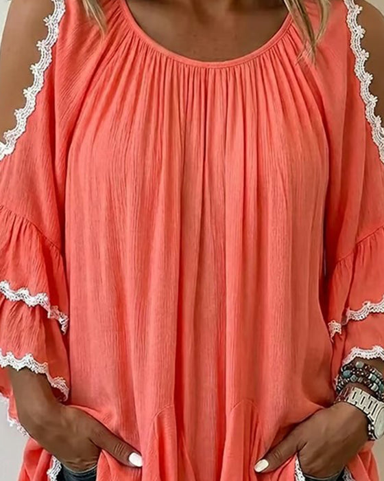 Bluse Off-Shoulder Rysje Flagermuserme Loose Fit
