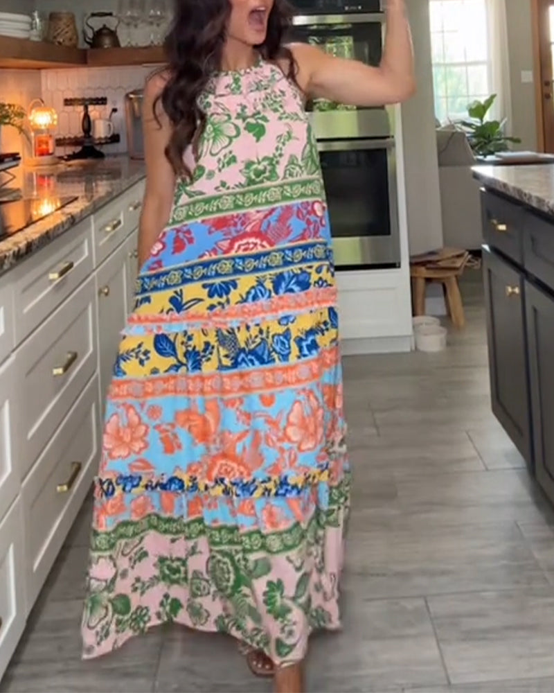 Kjole Trykt Kontrastfarge Ermerløs