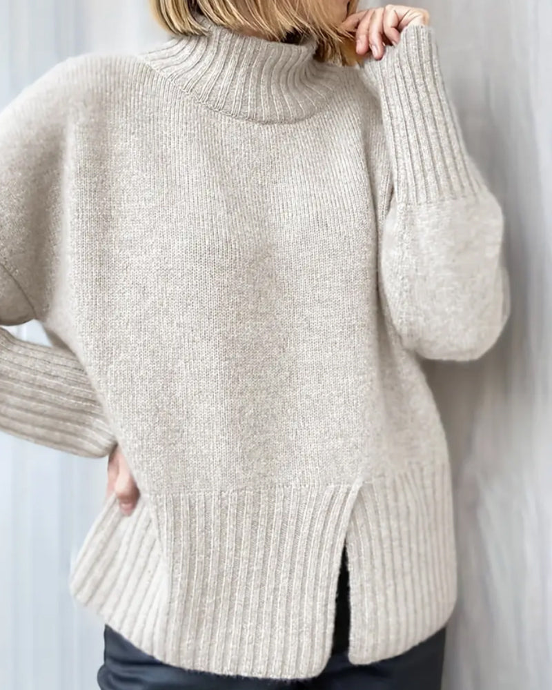 Ensfarget Høyhalset Genser