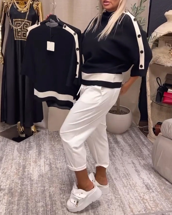 Colorblock genser med knapper