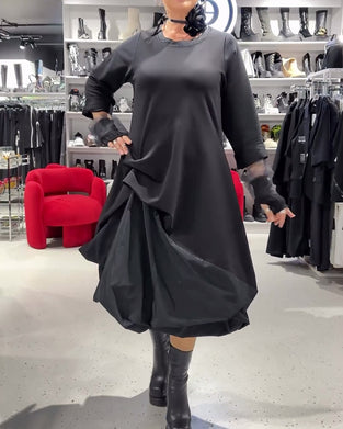 Kjole ensfarget fasjonable patchwork