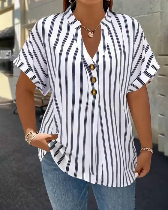 Bluse Kneppet V-hals Stripet