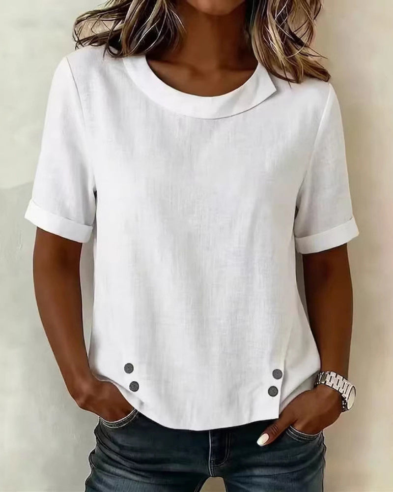Bluse Kortsermet Uregelmessig Design Halsutringning