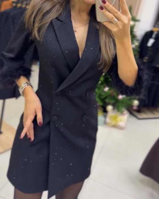 Skjørt Strutsefjær Forgyldte Krystaller Dobbelknapping Jakke