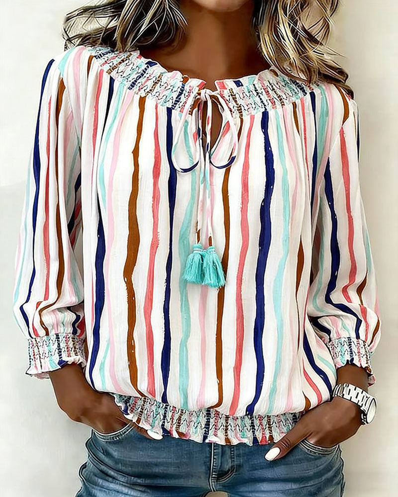 Bluse Fargeblokk Stripe Snøring