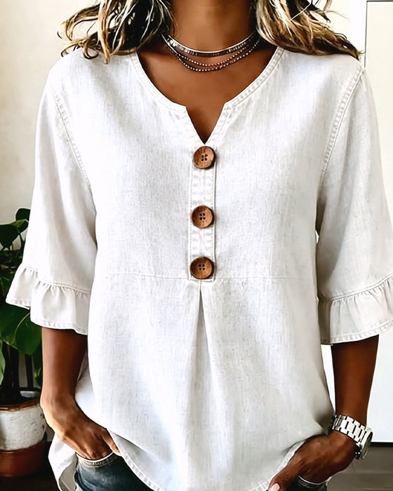 Bluse V-utringning Utsvinget Erm Denim