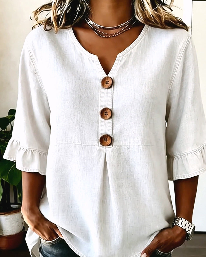 Bluse V-utringning Utsvinget Erm Denim