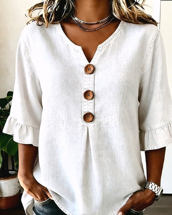 Bluse V-utringning Utsvinget Erm Denim