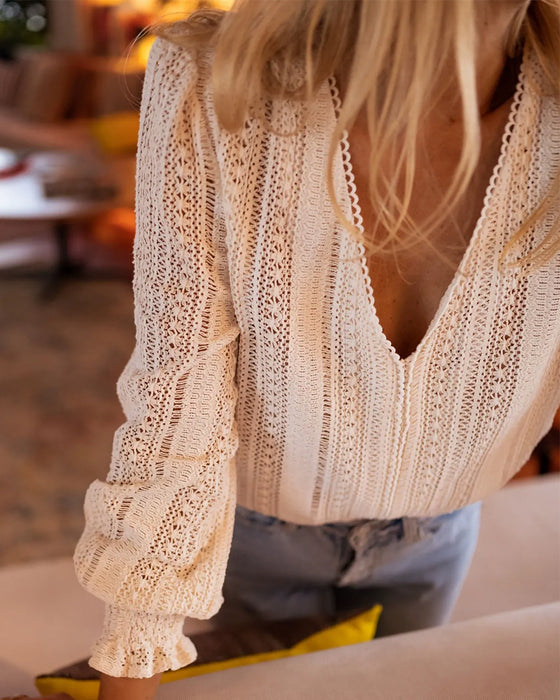 Bluse V-Hals Solid Lang Erme