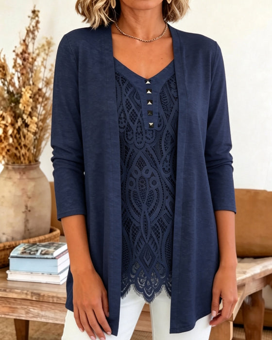 Bluse Fake To Stykker Blonder Patchwork