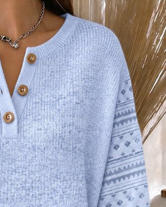 Sweatshirt Rund Hals Knappet Stripete Løs