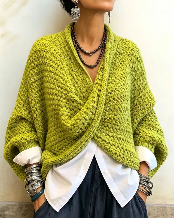 Pullover Grov V-Hals Twist Uregelmessig Strikket