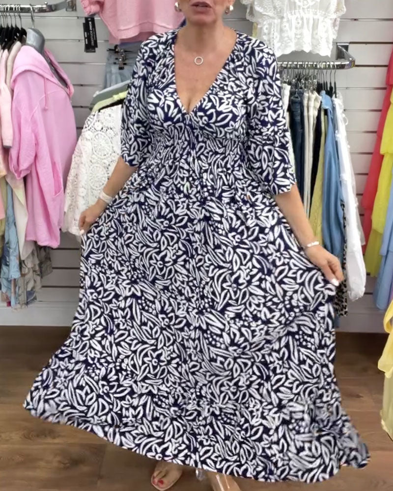 Kjole Abstrakt Trykk V-hals