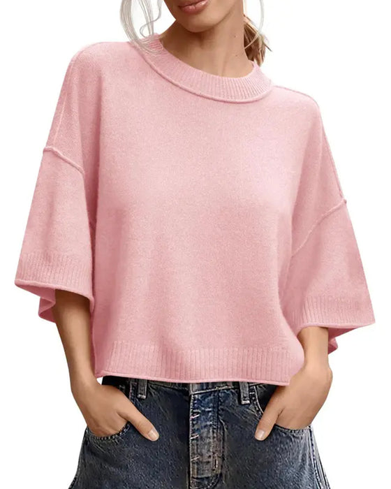 Pullover Ensfarget Loose Fit Avslappnet Halv Erme