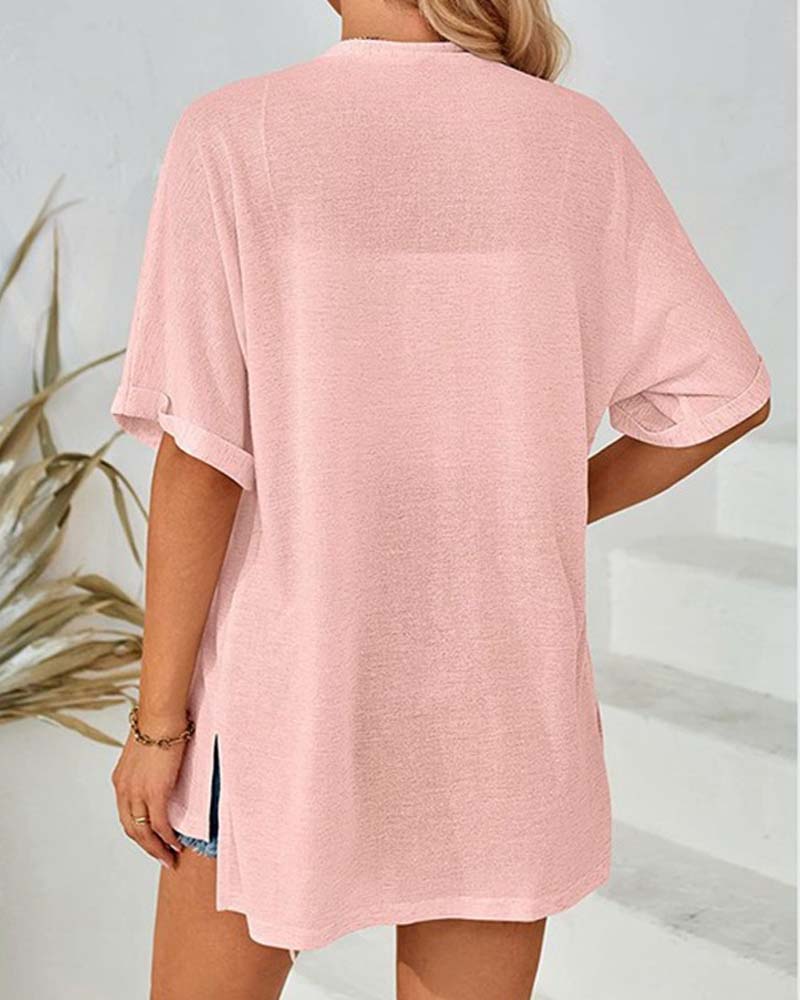 Jakke Kortsermet Avslappnet Ensfarget