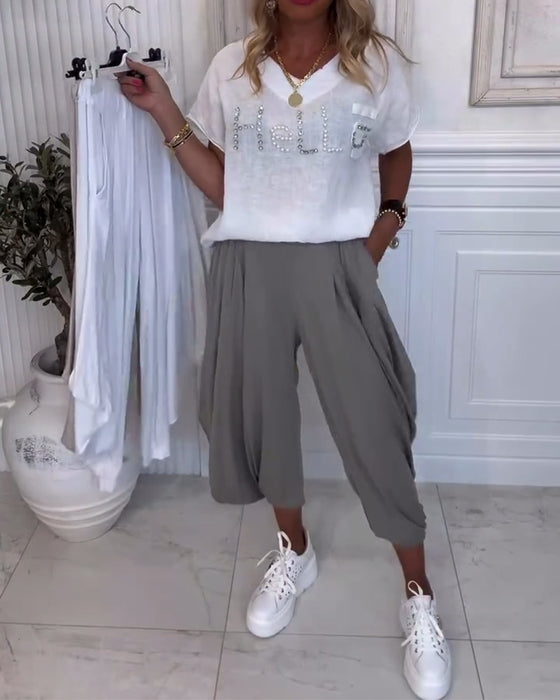 Bukser Ensfargede Posete Avslappede