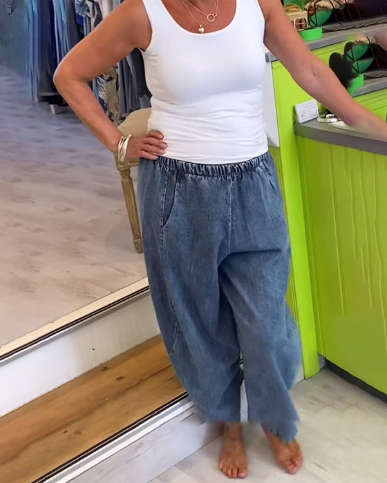 Jeans Med Elastisk Midje I Casual Stil