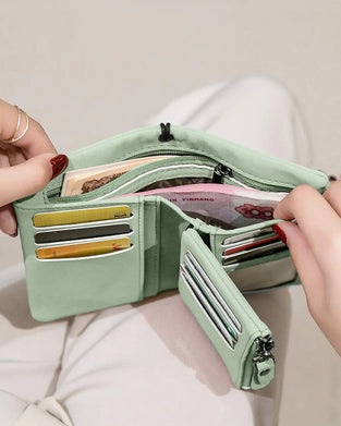 Dame Elegant Minimalistisk Kort Lommebok Med Håndleddsrem, Avslappet Allsidig Glidelås Kortholder Lommebok, Trendy Lommebok For Daglig Bruk