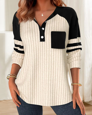 Uformell langermet genser med blokkknapper