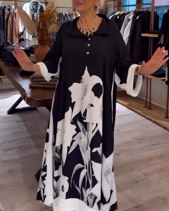 Kjole Krage Trykt Oversized Maxi