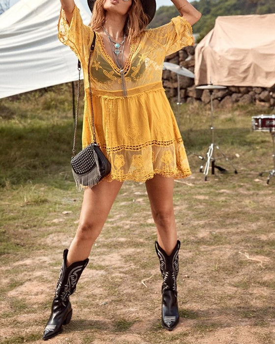 Smock V-Hals Blondebrodert