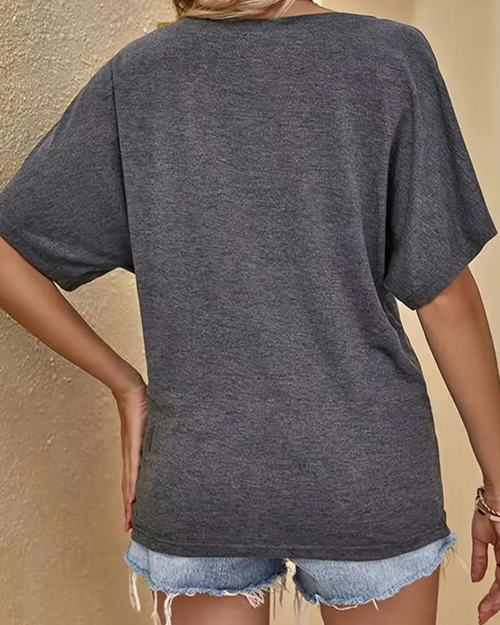 T-Shirt Ensfarget Løstsittende Flaggermuserm