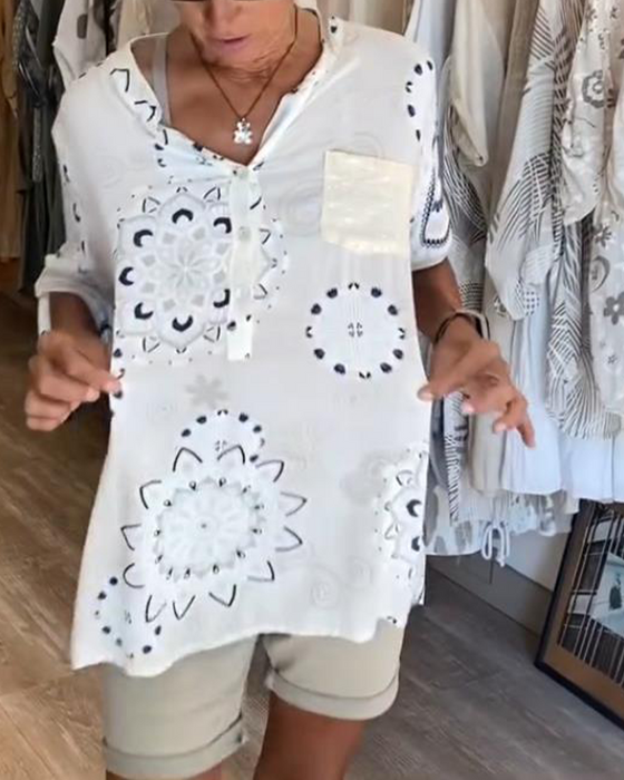 Bluse Allsidig V-Hals Trykt Halvlange Ermer