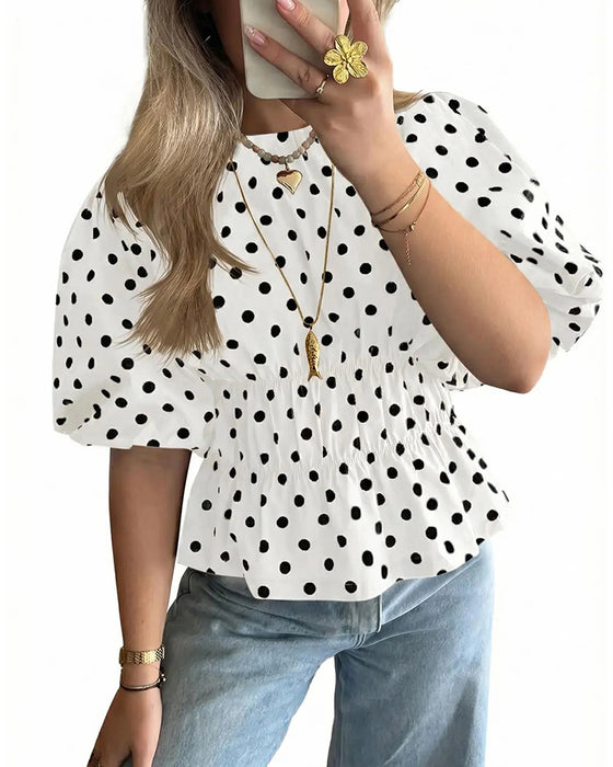 Bluse Prikket Off-Shoulder Midjekniping Boble Erme