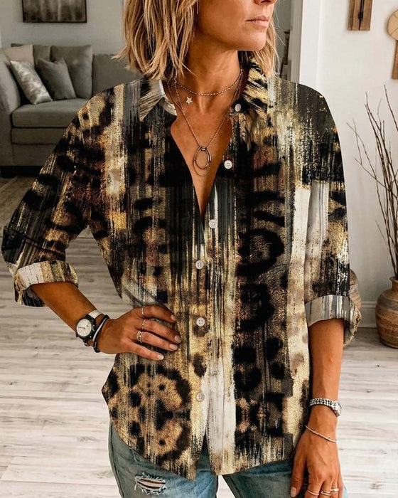 Skjorte Stilig Kunstnerisk Leopard Trykk