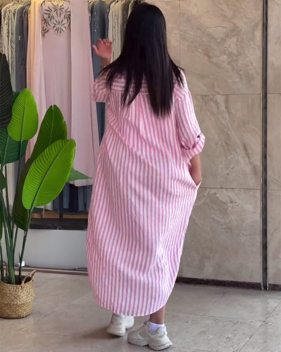 Kjole Løs Revers Stripet