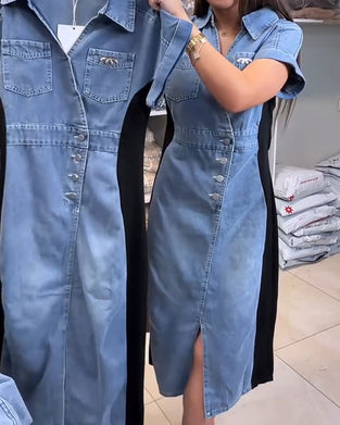 Kjole Casual Denim Lappeteknikk