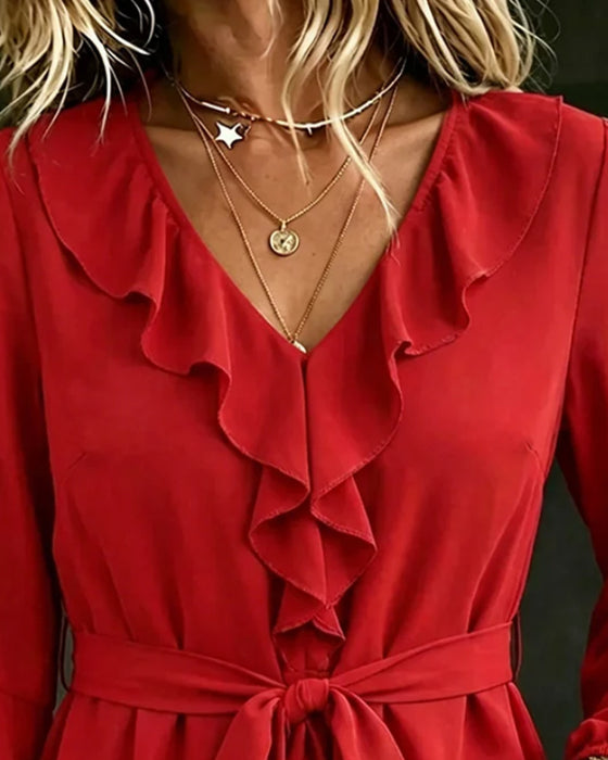 Bluse V-Hals Ruffle Casual