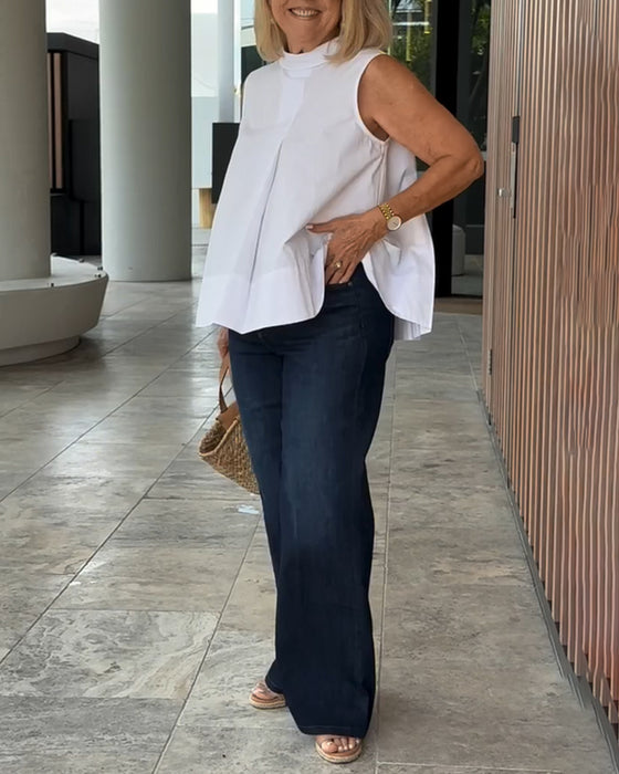 Bluse Ermeløs Ensfarget Enkel