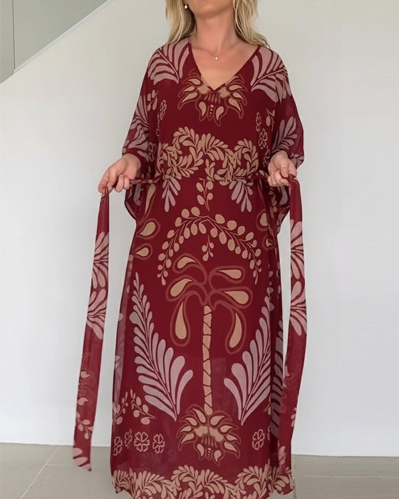 Kjole Bohemisk V-hals Løs