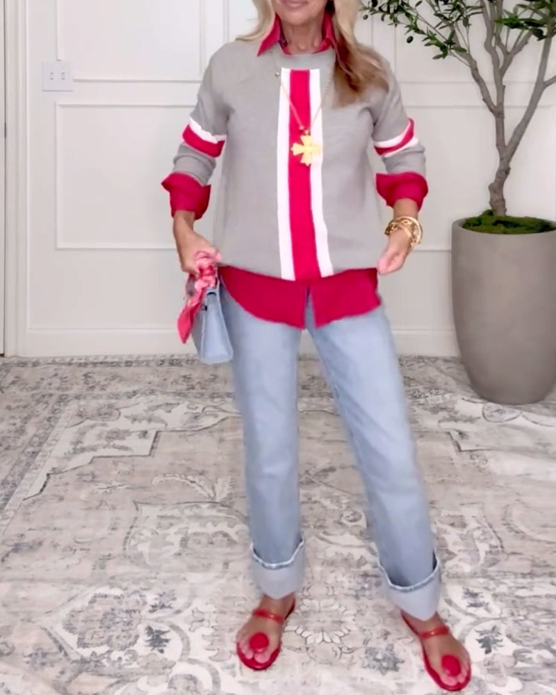 Rundhalset Langermet Kontrastfarget Genser