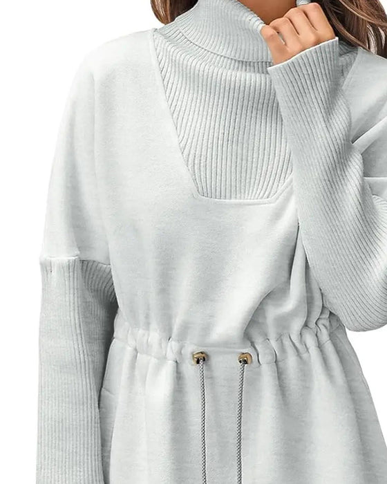 Sweatshirt Høy Krage Lang Erme Midje Snor
