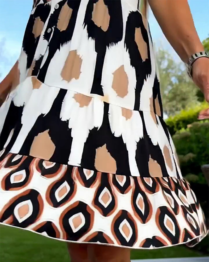 Kjole Ermeløs V-Hals Geometrisk Trykk