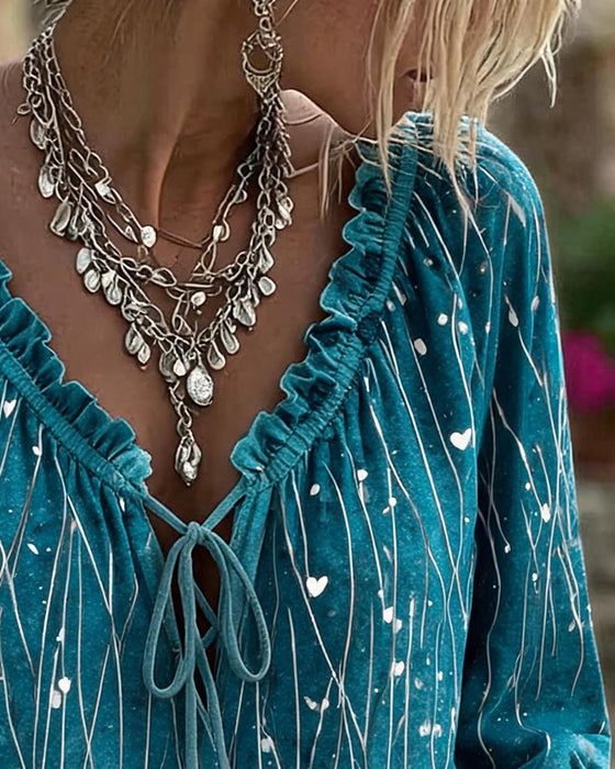 Bluse Hjerte Linje Placement Trykk Slips
