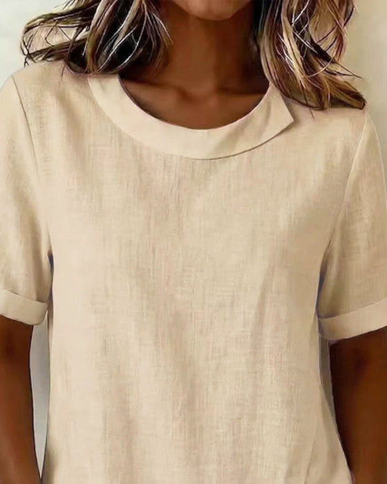 Bluse Kortsermet Uregelmessig Design Halsutringning