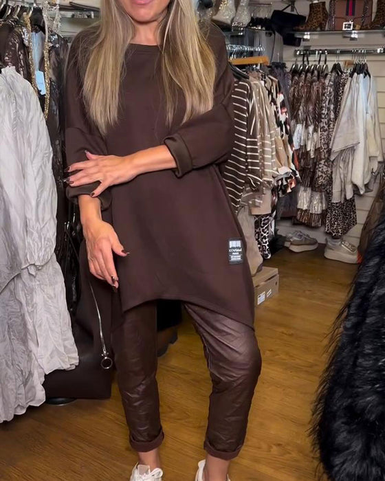 Sweatshirt Med Rundhals Og Løs Passende Egenskaper