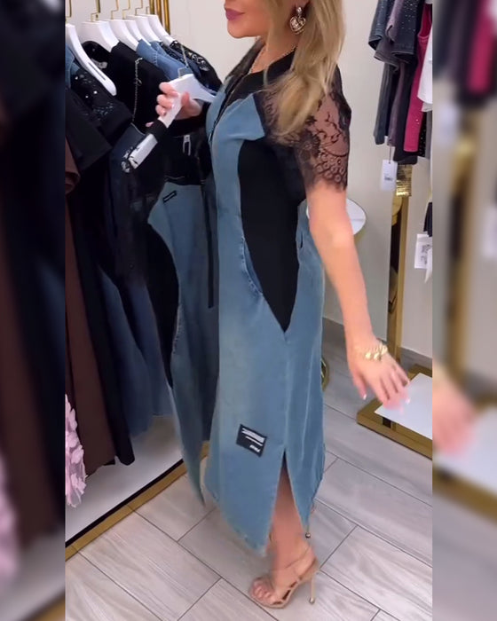 Kjole Med Blonderte Ermer Og Motedesign