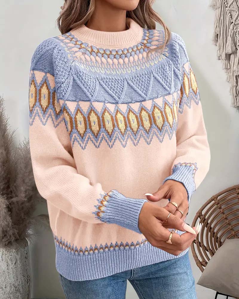 Flerfarget Løsstrikket Genser