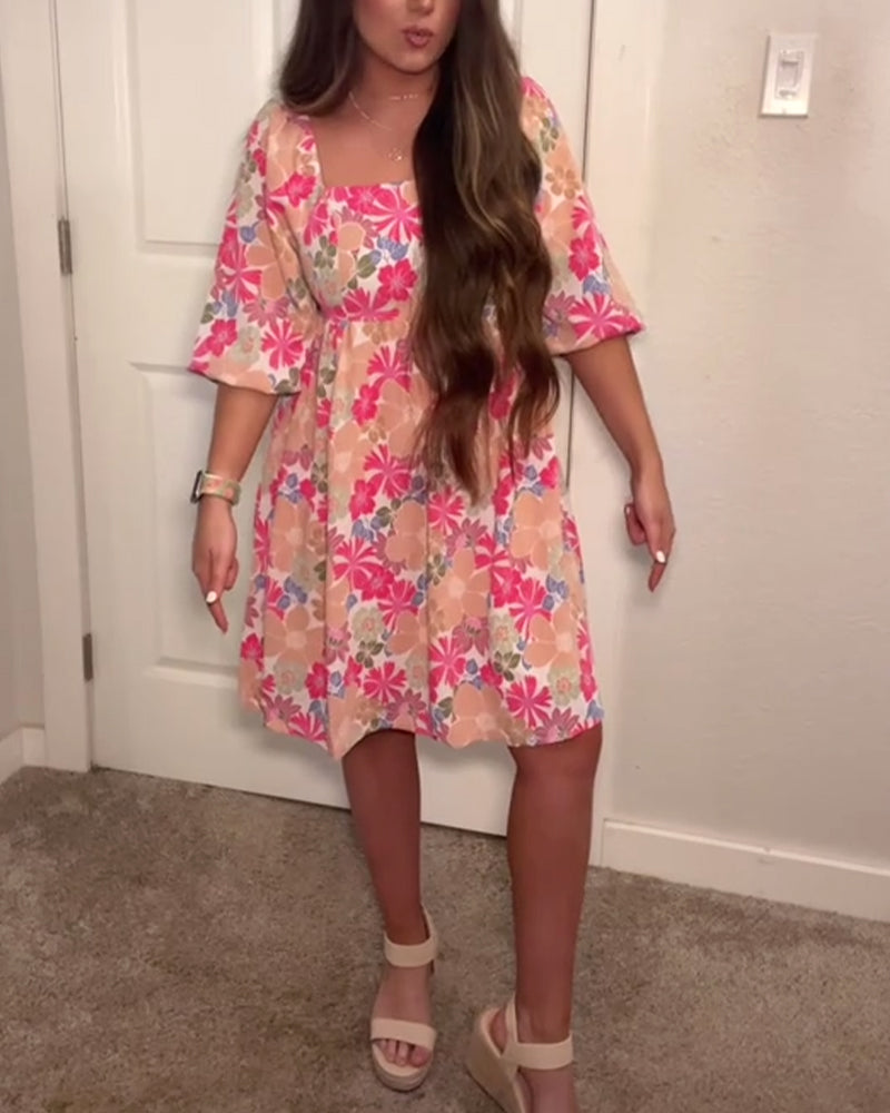 Kjole Firkantet hals Puffermer Babydoll