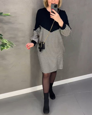 Sjikker fargeblokk kjole med ruter