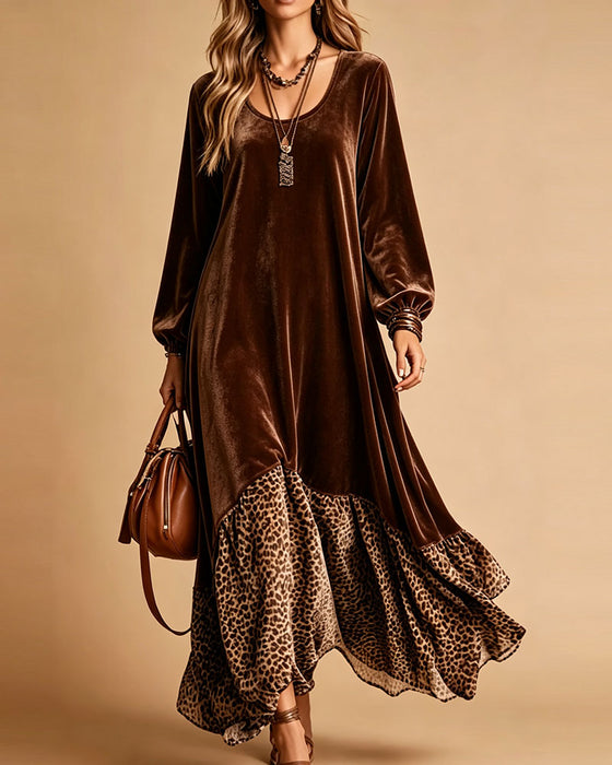Kjole Casual Patchwork Leopard